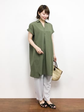 「ナチュラルスタイル」｜「アイテム（シャツワンピース）」を使った、三由佳奈さん（レディース・160cm）の夏コーディネート