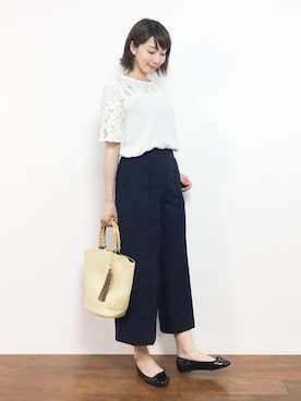 「cache cache（カシュ カシュ）のアイテム（かごバッグ）」を使った、三由佳奈さん（レディース・160cm）の夏コーディネート