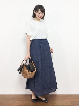 「grove（グローブ）のアイテム（かごバッグ）」を使った、三由佳奈さん（レディース・160cm）の夏コーディネート