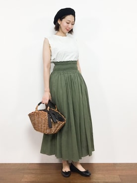 「grove（グローブ）のアイテム（かごバッグ）」を使った、三由佳奈さん（レディース・160cm）の夏コーディネート