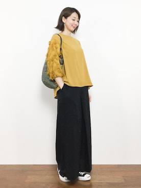 「マスタードイエロー」｜三由佳奈さん（レディース・160cm）の夏コーディネート