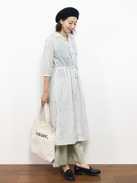 「ナチュラルスタイル」｜「アイテム（シャツワンピース）」を使った、三由佳奈さん（レディース・160cm）の夏コーディネート