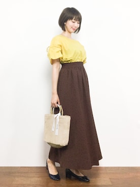「マスタードイエロー」｜三由佳奈さん（レディース・160cm）の夏コーディネート