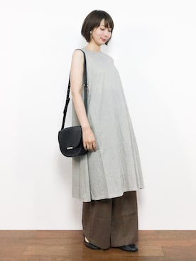 「ストライプワンピース」｜「アイテム（チュニック）」を使った、三由佳奈さん（レディース・160cm）の夏コーディネート