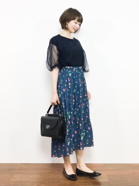 「チュールスリーブ」｜三由佳奈さん（レディース・160cm）の夏コーディネート