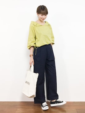 「マスタードイエロー」｜三由佳奈さん（レディース・160cm）の夏コーディネート