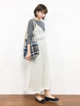 「ニットキャミソール」｜「アイテム（ワンピース/ドレス）」を使った、三由佳奈さん（レディース・160cm）の夏コーディネート