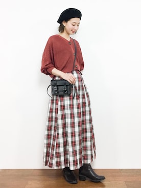 「タータンチェックスカート」｜三由佳奈さん（レディース・160cm）の夏コーディネート