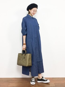 「ナチュラルスタイル」｜「アイテム（シャツワンピース）」を使った、三由佳奈さん（レディース・160cm）の秋コーディネート