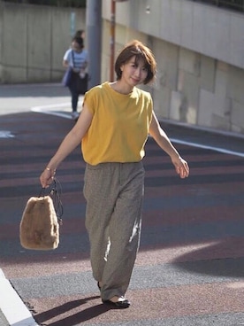「マスタードイエロー」｜三由佳奈さん（レディース・160cm）の秋コーディネート