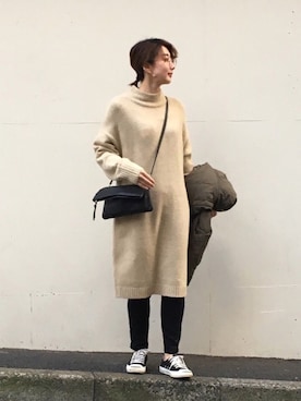 「アイラブCONVERSE」｜「アイテム（ワンピース/ドレス）」を使った、三由佳奈さん（レディース・160cm）の冬コーディネート