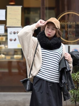 「ナチュラルスタイル」｜「アイテム（キャップ）」を使った、三由佳奈さん（レディース・160cm）の冬コーディネート