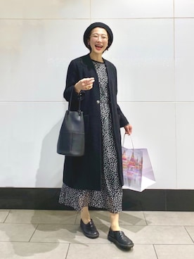 「I am I in fact...（アイアムアイインファクト）のアイテム（ノーカラージャケット）」を使った、三由佳奈さん（レディース・160cm）の冬コーディネート
