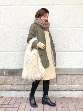 「キルティングコート」｜三由佳奈さん（レディース・160cm）の冬コーディネート