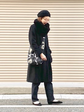 「I am I in fact...（アイアムアイインファクト）のアイテム（ノーカラージャケット）」を使った、三由佳奈さん（レディース・160cm）の冬コーディネート