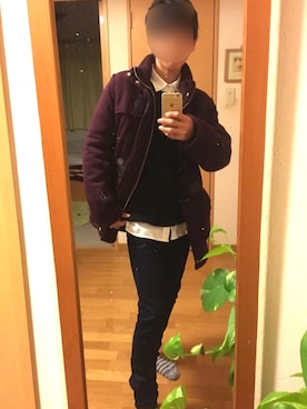 「アイテム（ダッフルコート、パープル系）」を使った、Mr.Kさん（メンズ・170cm）の冬コーディネート