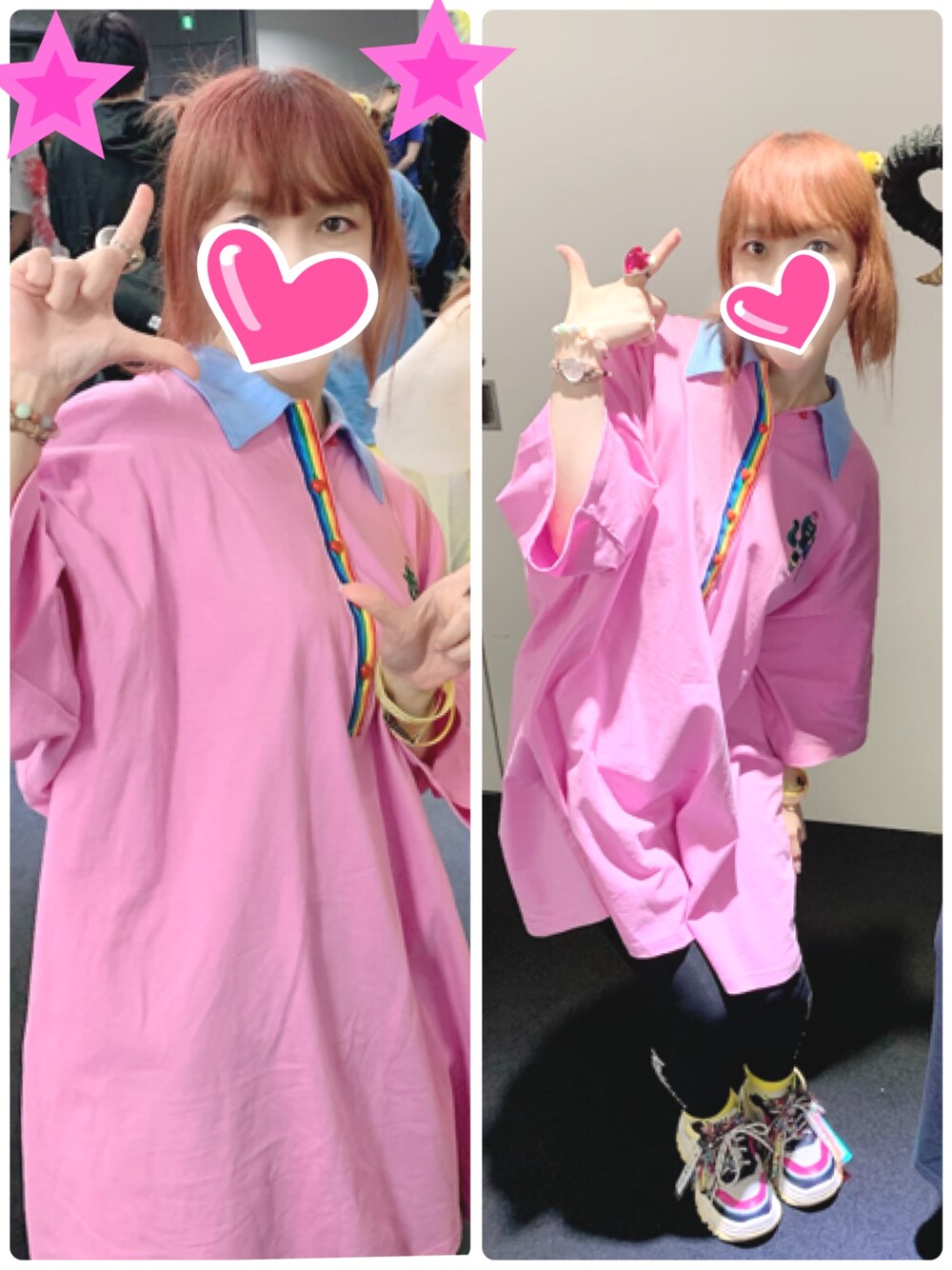 「リリイベ、でんぱ組.inc、ピンク、アラフォー、夏」｜「PUNYUSの半袖バイカラービッグポロシャツ（ポロシャツ、ピンク系）」を使った、LiNnoSUKeさん（レディース・157cm）の夏コーディネートの1枚目の写真