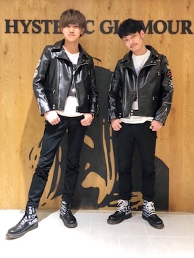 「コラボレーション」｜「アイテム（ライダースジャケット）」を使った、森 拓巳さん（メンズ・176cm）の冬コーディネート