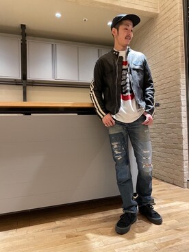 「ロックコーデ」｜「アイテム（その他アウター）」を使った、森 拓巳さん（メンズ・176cm）の冬コーディネート