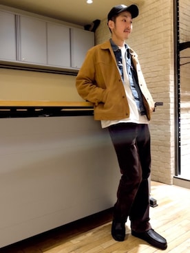 メンズのブルゾン ベージュ系 レザー 本革 コーディネート Zozotown