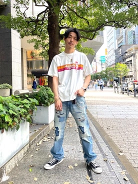 「アイテム（ウォレットチェーン）」を使った、森 拓巳さん（メンズ・176cm）の夏コーディネート