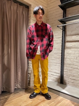 「シャツ 」｜「アイテム（ブーツ）」を使った、森 拓巳さん（メンズ・176cm）の冬コーディネート