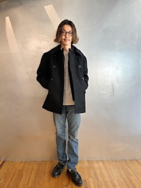 「HYSTERIC GLAMOUR（ヒステリックグラマー）のアイテム（ピーコート）」を使った、森 拓巳さん（メンズ・176cm）の冬コーディネート