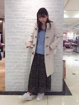 「女子会」｜「アイテム（ダッフルコート）」を使った、ルクールブラン大船ルミネウイング店スタッフさん（レディース・160cm）の冬コーディネート
