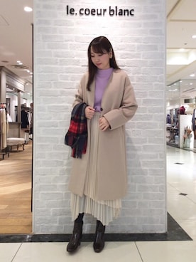 「お呼ばれ」｜「アイテム（その他アウター）」を使った、ルクールブラン大船ルミネウイング店スタッフさん（レディース・161cm）の冬コーディネート