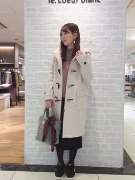「女子会」｜「アイテム（ダッフルコート）」を使った、ルクールブラン大船ルミネウイング店スタッフさん（レディース・161cm）の冬コーディネート