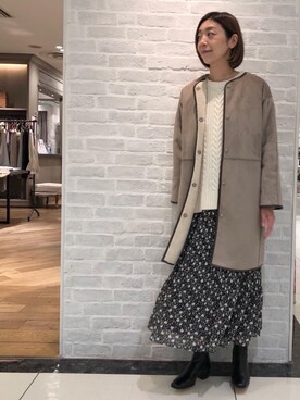 「女子会」｜「アイテム（ムートンコート）」を使った、ルクールブラン大船ルミネウイング店スタッフさん（レディース・165cm）の秋コーディネート