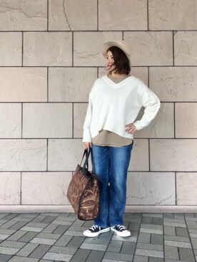 「Perle Peche（ペルルペッシュ）のアイテム」を使った、ルクールブラン大船ルミネウイング店スタッフさん（レディース・158cm）の秋コーディネート