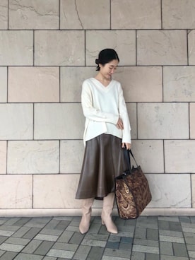 「Perle Peche（ペルルペッシュ）のアイテム」を使った、ルクールブラン大船ルミネウイング店スタッフさん（レディース・158cm）の冬コーディネート