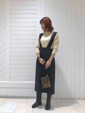「お呼ばれ」｜「アイテム（ジャンパースカート）」を使った、ルクールブラン大船ルミネウイング店スタッフさん（レディース・163cm）の秋コーディネート