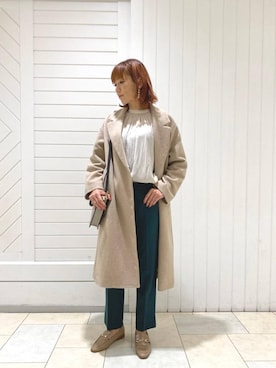 「お呼ばれ」｜「アイテム（チェスターコート）」を使った、ルクールブラン大船ルミネウイング店スタッフさん（レディース・163cm）の秋コーディネート
