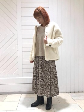 「お呼ばれ」｜「アイテム（その他アウター）」を使った、ルクールブラン大船ルミネウイング店スタッフさん（レディース・163cm）の冬コーディネート