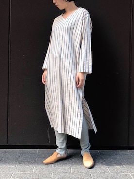 「レギンス」｜「アイテム（シャツワンピース、ベージュ系）」を使った、i_munichさん（レディース・157cm）の冬コーディネート