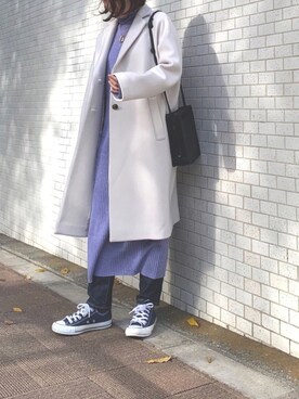 「アイテム（チェスターコート、ホワイト系）」を使った、i_munichさん（レディース・157cm）の冬コーディネート