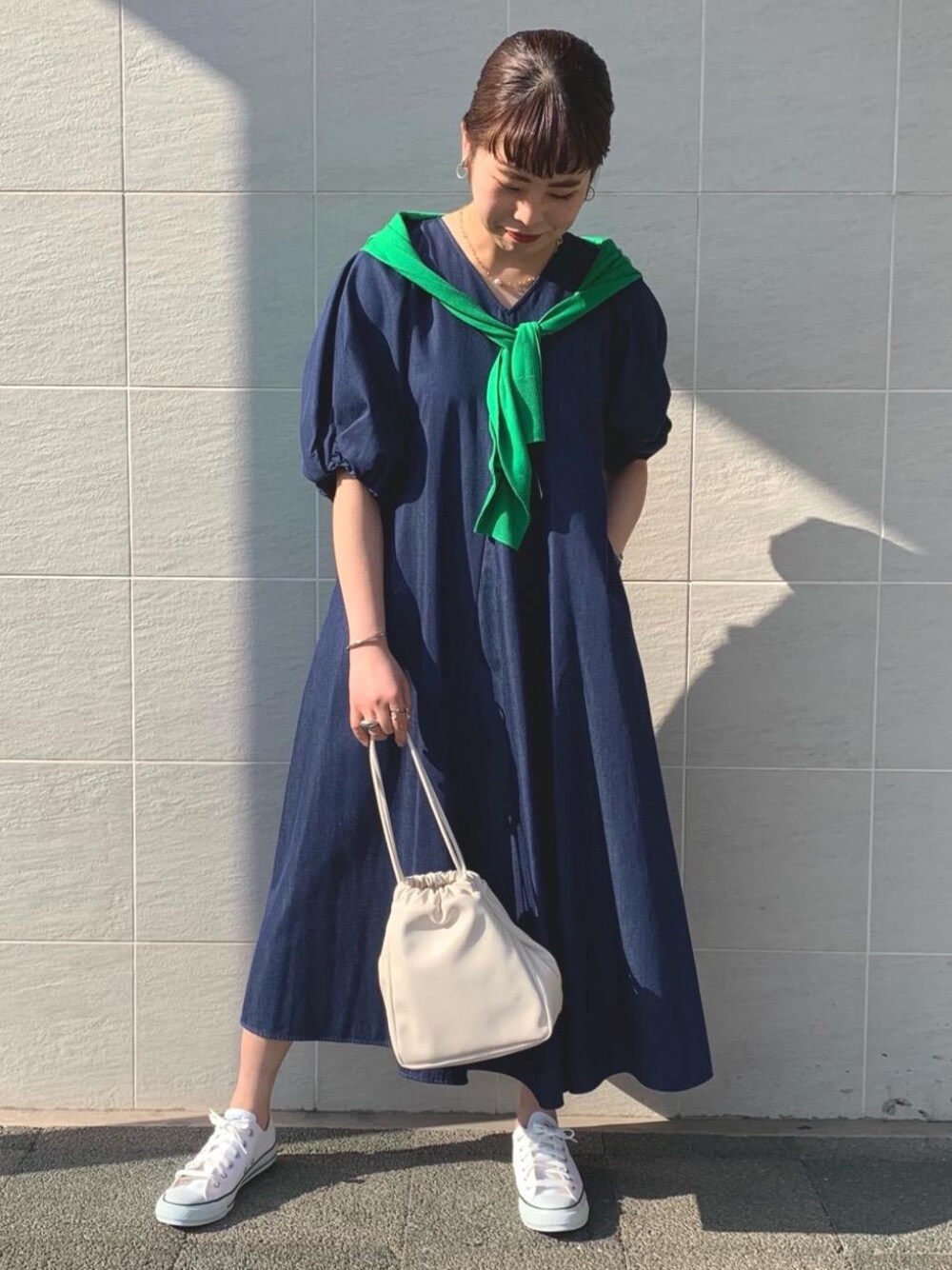 グリーンレーベルリラクシング　ソデボリュームワンピース　新品未使用タグ付き green label relaxing（グリーンレーベルリラクシング）の「ソデ