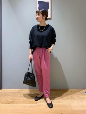 「green label relaxing（グリーンレーベルリラクシング）のソデ コンシャス デザイン プルオーバー カットソー（Tシャツ/カットソー）」を使った、tokunagaさん（レディース・168cm）の夏コーディネート
