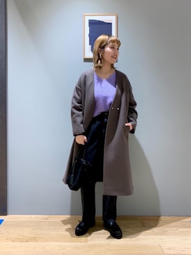 「ベーシック/トラッド」｜「アイテム（ノーカラーコート）」を使った、tokunagaさん（レディース・168cm）の秋コーディネート