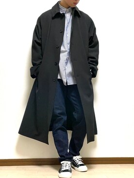 「KUUUPY」｜「アイテム（ステンカラーコート）」を使った、しょーりさん（メンズ・172cm）の冬コーディネート