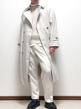 「オールホワイト」｜「アイテム（トレンチコート）」を使った、しょーりさん（メンズ・172cm）の冬コーディネート
