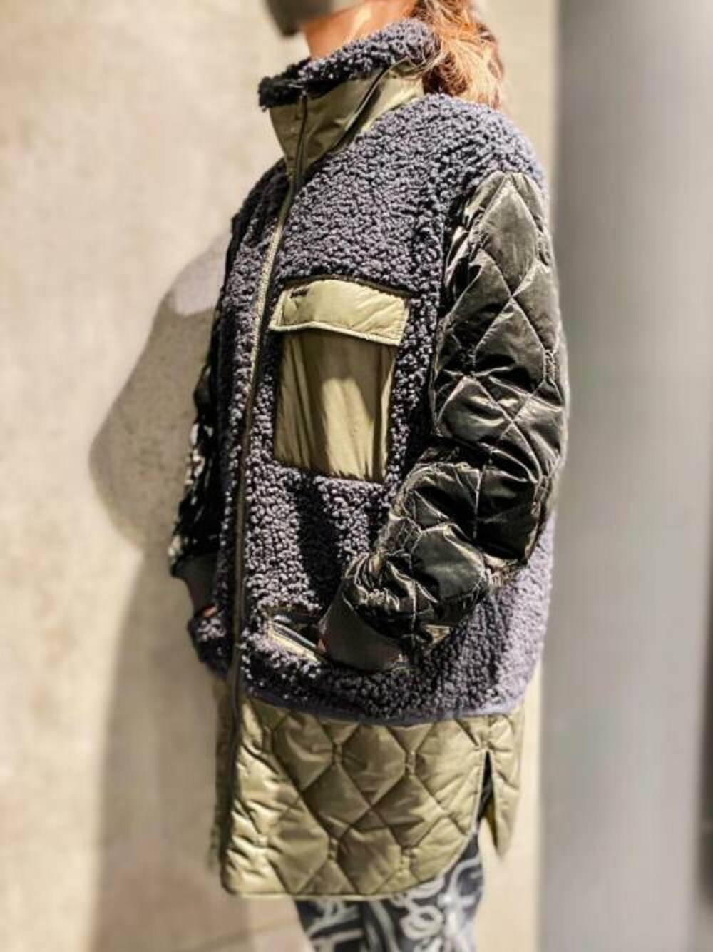 「ミリタリー、カジュアル、ボア、オーバーサイズ、大人カジュアル、新作、G-STAR RAW(G-STAR RAW)、ゆるコーデ、秋コーデ、ライナーコート」｜「G-STAR RAWのLong Teddy Quilted Liner（ミリタリージャケット、ブルー系）」を使った、G-Star RAW WOMENさん（レディース・160cm）の秋コーディネートの1枚目の写真