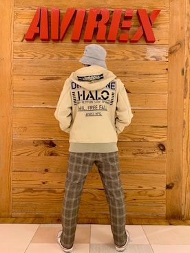 レザー フーディー ハロ/LEATHER HOODIE HALO【Avirex Military Camp