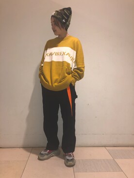 「NEW ERA（ニューエラ）の【×NEW ERA】ベーシック カフ ニットキャップ AC刺繍/BASIC CUFF KNIT CAP EMBROIDERY AC（ニットキャップ/ビーニー）」を使った、nanami さん（レディース・157cm）の秋コーディネート