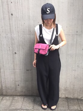 「無地党」｜「アイテム（サロペット/オーバーオール）」を使った、moccoさん（レディース・156cm）の夏コーディネート