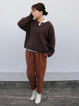 「EUCLAID（エウクレイド）のアイテム（パンツ）」を使った、AIさん（レディース・158cm）の冬コーディネート