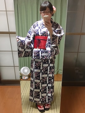 「しまむら（シマムラ）のアイテム（浴衣）」を使った、なぴすさん（レディース・157cm）の夏コーディネート