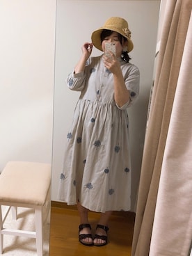 「むぎわら帽子」｜「アイテム（シャツワンピース）」を使った、なぴすさん（レディース・157cm）の夏コーディネート